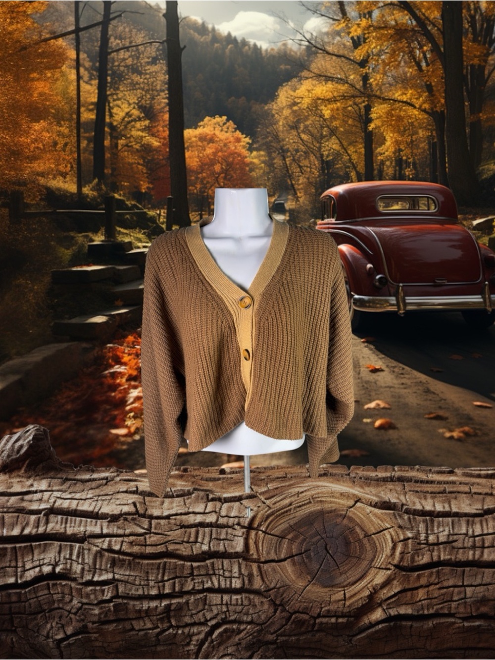 Anthropologie Poof Apparel Chunky Cropped Brown Tan Cardigan Button Sweater M